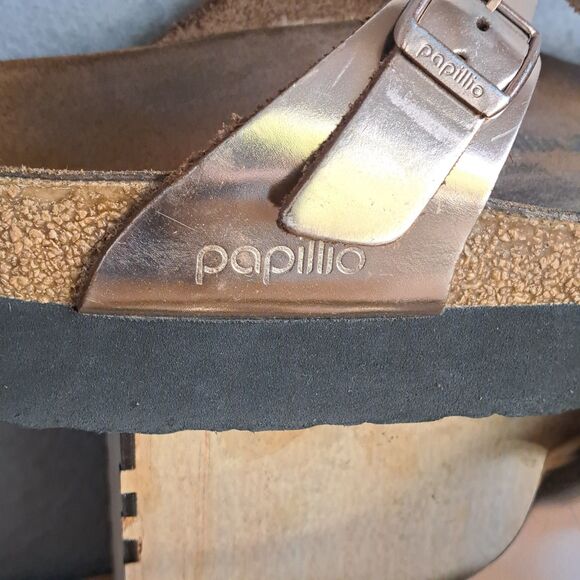 Birkenstock Papillio Gizeh Women 40 9 Silver Metallic Copper Platform Sandals - Picture 11 of 12